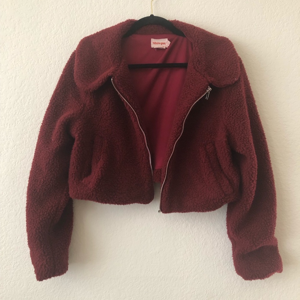 Cropped Teddy Jacket- Wine